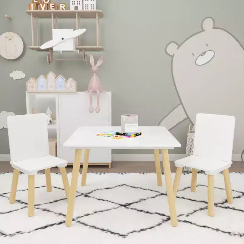 Tavolo e 2 Sedie per Bambini Bianco, Legno/MDF, per 2 Bambini