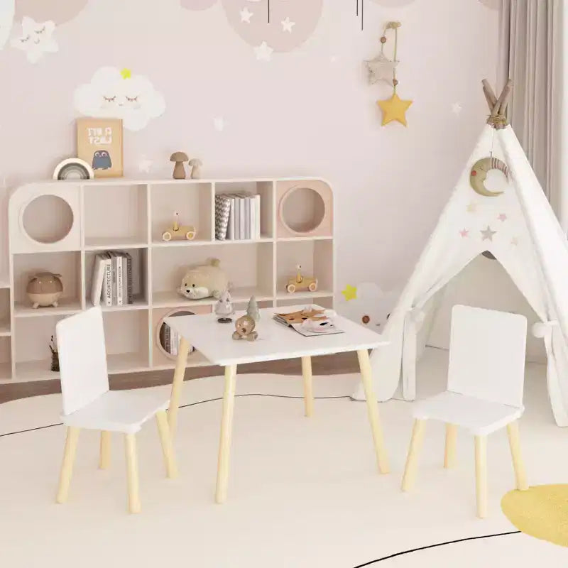 Tavolo e 2 Sedie per Bambini Bianco, Legno/MDF, per 2 Bambini