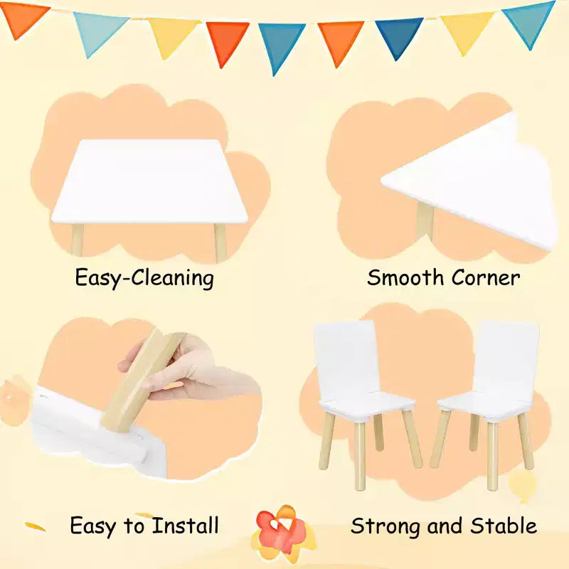 Tavolo e 2 Sedie per Bambini Bianco, Legno/MDF, per 2 Bambini