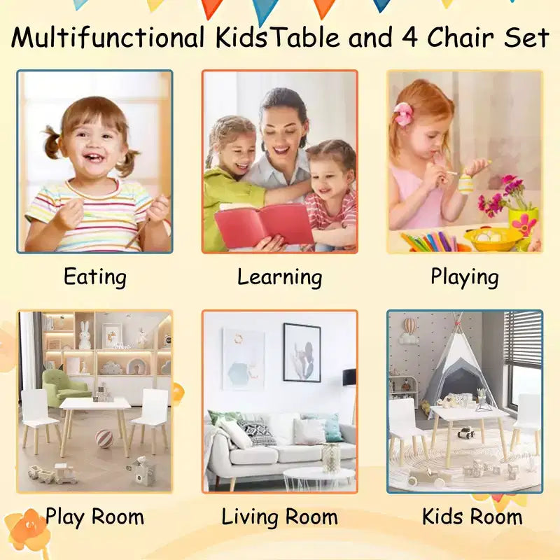 Tavolo e 2 Sedie per Bambini Bianco, Legno/MDF, per 2 Bambini