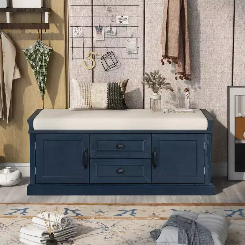Mobiletto contenitore con 2 cassetti e 2 ante – Nero / Bianco / Espresso / Grigio sbiancato / Blu antico