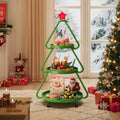 Pinmoco Christmas Tree Rolling Storage Cart, 3-Tier Metal Storage Rack for Snacks Cupcakes & Desserts, End Table for Party and Holiday