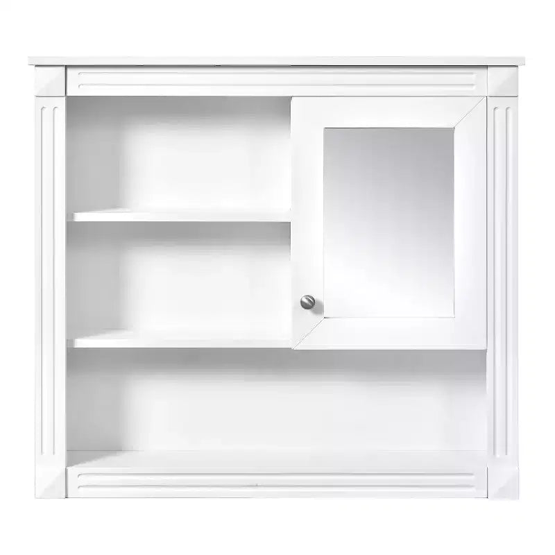 Armadietto a specchio da bagno montato a parete bianco con 4 ripiani, anta singola, 1 persona