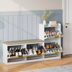 Farmhouse Shoe Organizer Cabinet, Shoe Cabinet with Bench, 4 Flip Drawers, Wooden Storage Bench, for Entryway, Living Room, Hallway