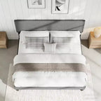 Struttura letto king-size imbottita grigio scuro, testiera trapuntata a rombi, per 1-2 persone