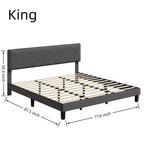 Struttura letto king-size imbottita grigio scuro, testiera trapuntata a rombi, per 1-2 persone