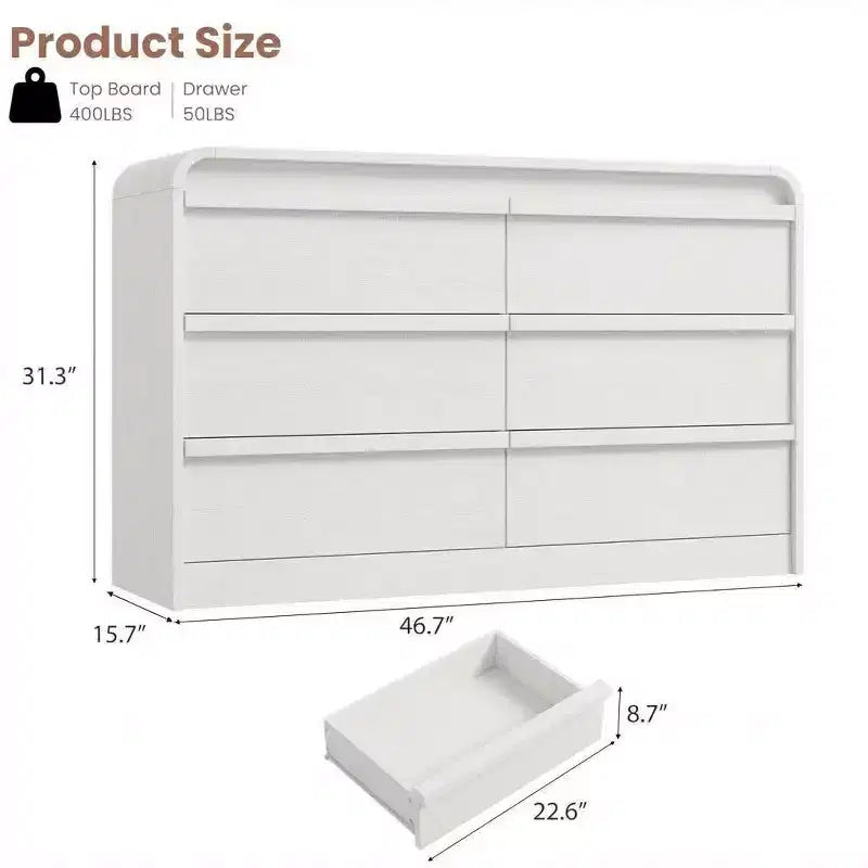 Cassettiera a 6 cassetti, design curvo ad arco, beige / nero / bianco, autoportante