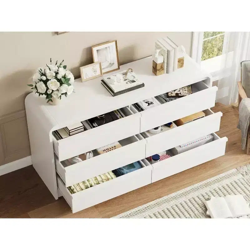 Cassettiera a 6 cassetti, design curvo ad arco, beige / nero / bianco, autoportante