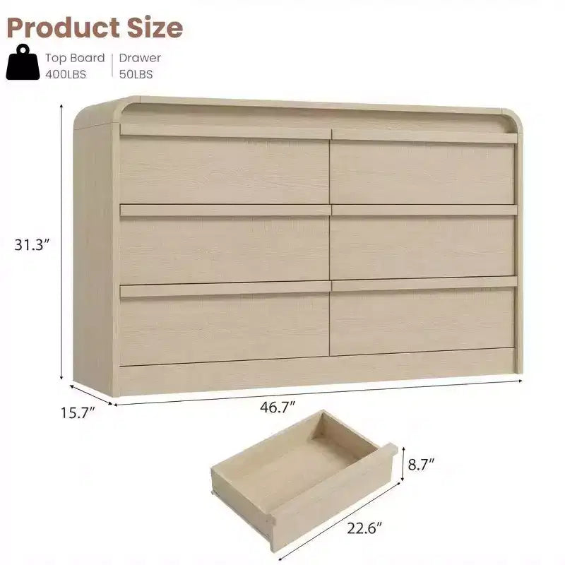 Cassettiera a 6 cassetti, design curvo ad arco, beige / nero / bianco, autoportante