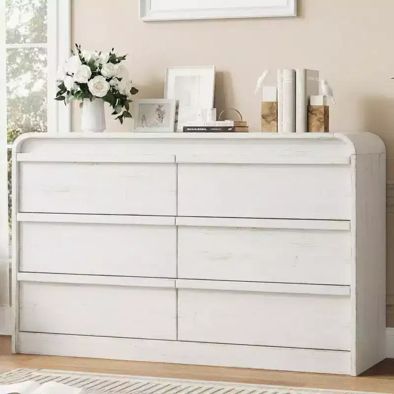 Cassettiera a 6 cassetti, design curvo ad arco, beige / nero / bianco, autoportante