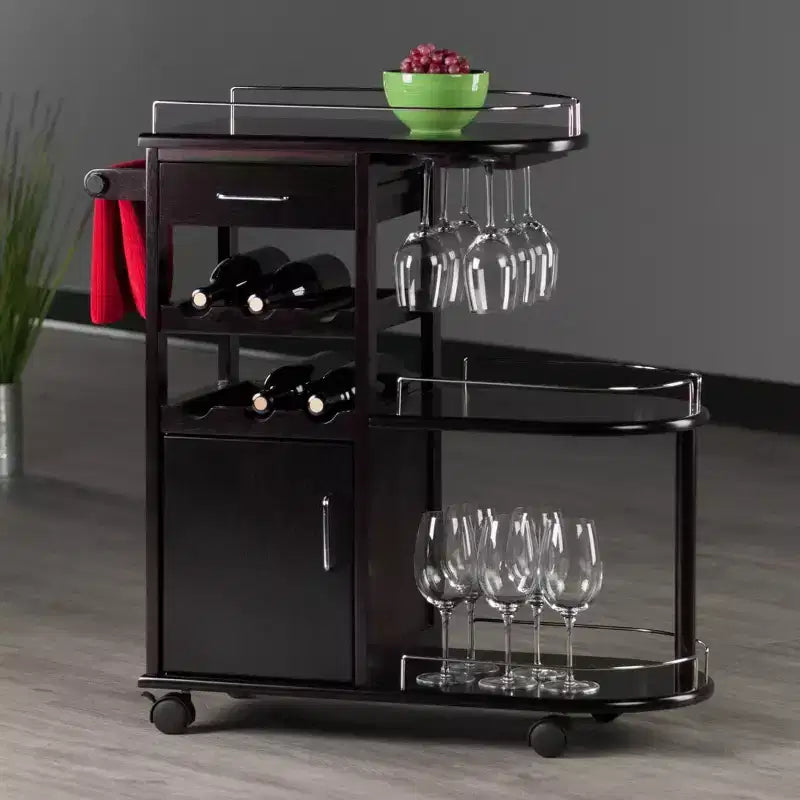 Carrello da Cucina su Ruote Espresso Scuro – 3 Ripiani, 1 Cassetto, Utente Singolo