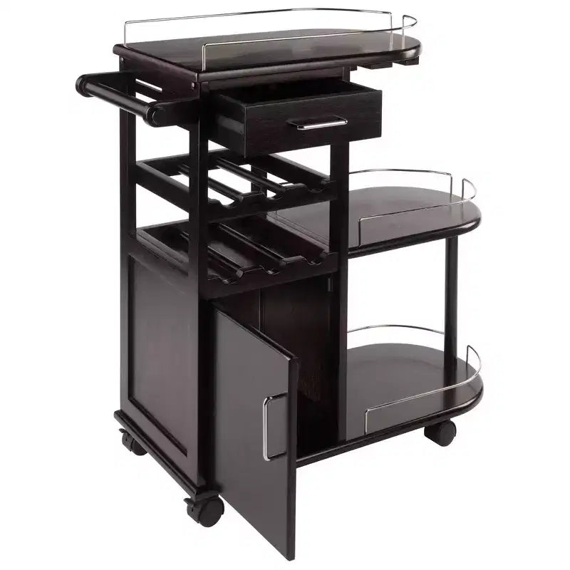 Carrello da Cucina su Ruote Espresso Scuro – 3 Ripiani, 1 Cassetto, Utente Singolo