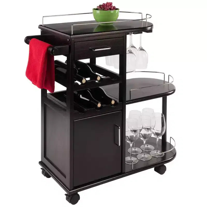 Carrello da Cucina su Ruote Espresso Scuro – 3 Ripiani, 1 Cassetto, Utente Singolo