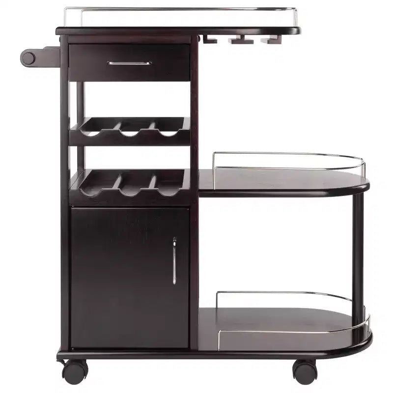 Carrello da Cucina su Ruote Espresso Scuro – 3 Ripiani, 1 Cassetto, Utente Singolo
