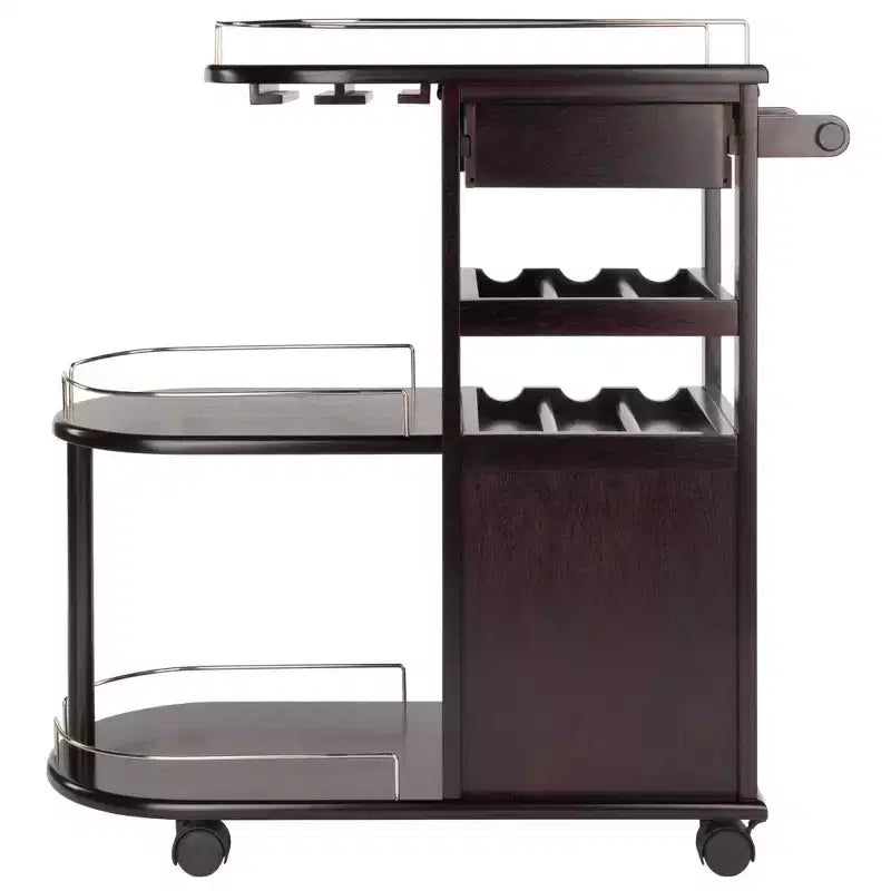 Carrello da Cucina su Ruote Espresso Scuro – 3 Ripiani, 1 Cassetto, Utente Singolo