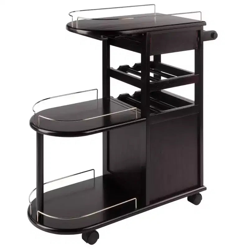 Carrello da Cucina su Ruote Espresso Scuro – 3 Ripiani, 1 Cassetto, Utente Singolo