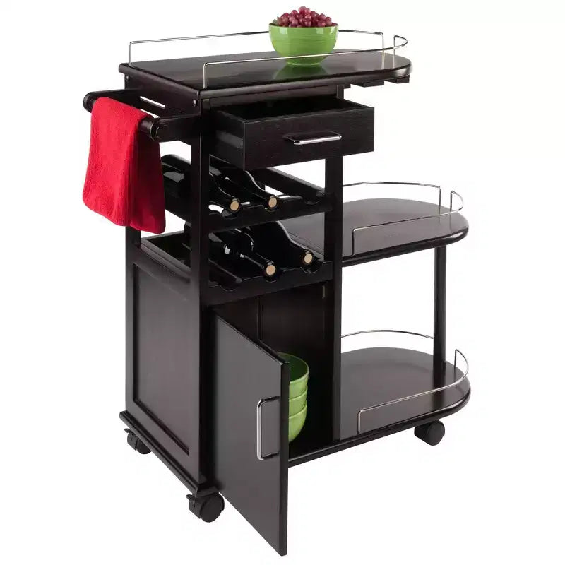 Carrello da Cucina su Ruote Espresso Scuro – 3 Ripiani, 1 Cassetto, Utente Singolo