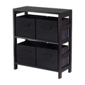 4pc Capri Set Storage Shelf with Folding Fabric Baskets Espresso Brown/Black - Winsome: Mid-Century Modern, Wood Composite
