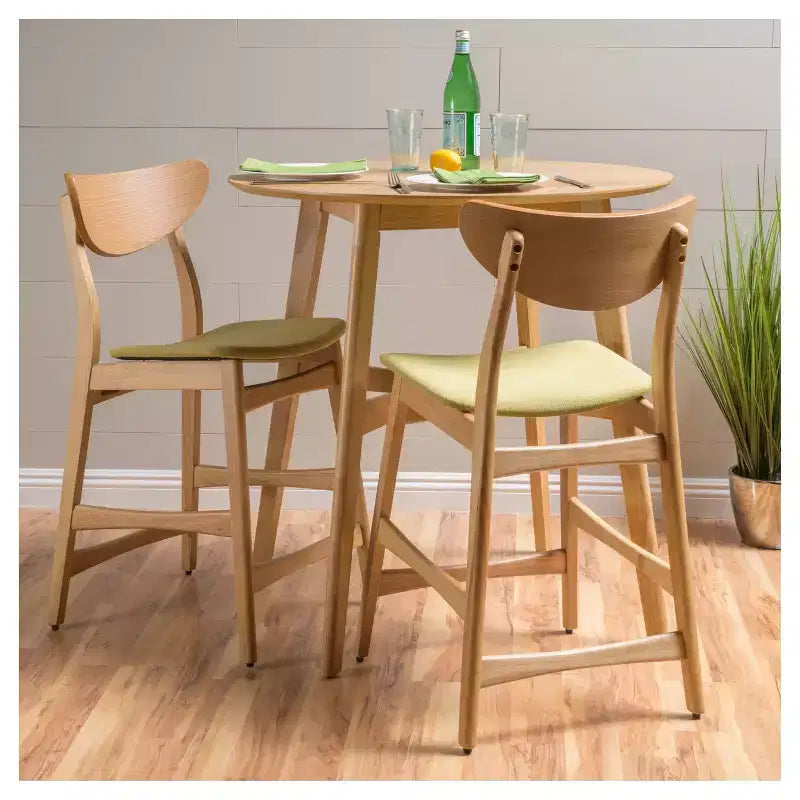 Verde Tè / Beige Chiaro / Grigio Scuro | Sgabello da bancone senza braccioli con schienale medio | Set da 2