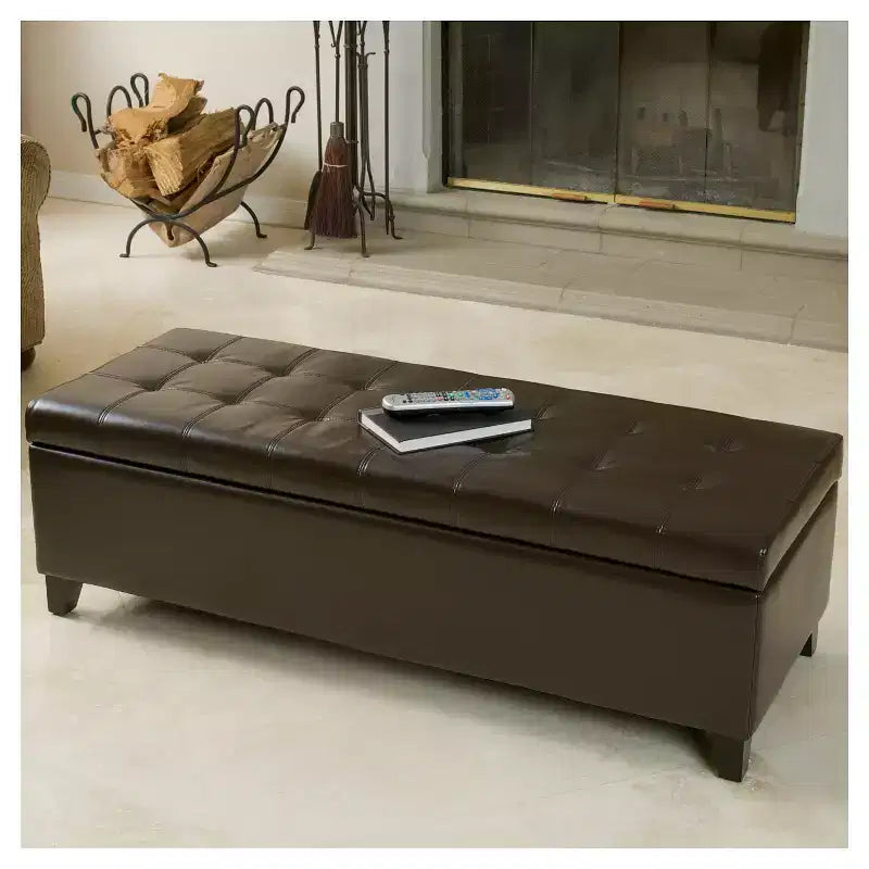 Panca Pouf Contenitore Trapuntata – Beige / Marrone / Blu Scuro / Grigio Chiaro / Verde Petrolio Scuro, 1 Posto