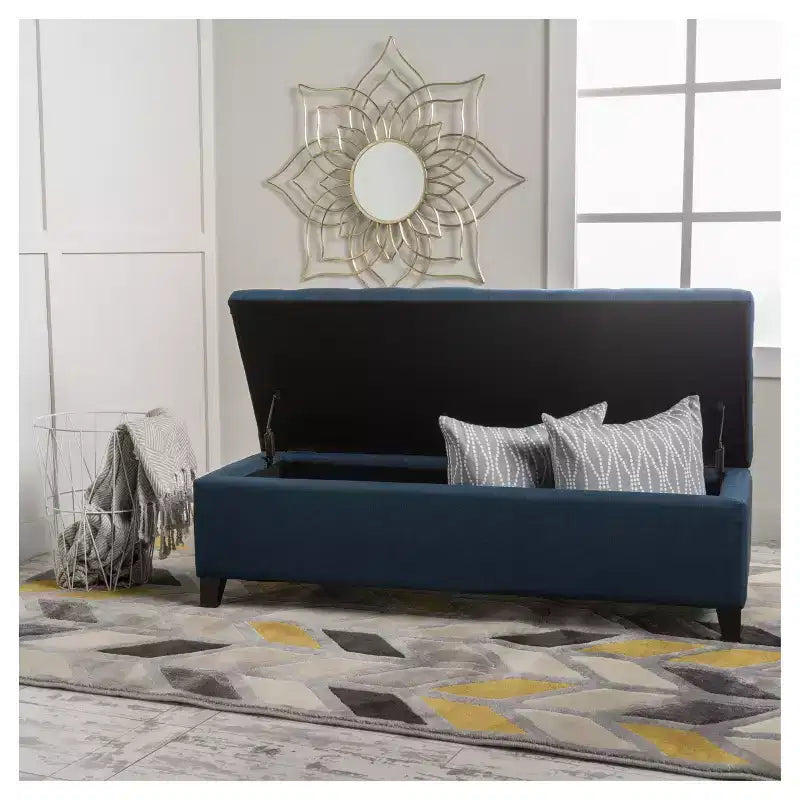 Panca Pouf Contenitore Trapuntata – Beige / Marrone / Blu Scuro / Grigio Chiaro / Verde Petrolio Scuro, 1 Posto