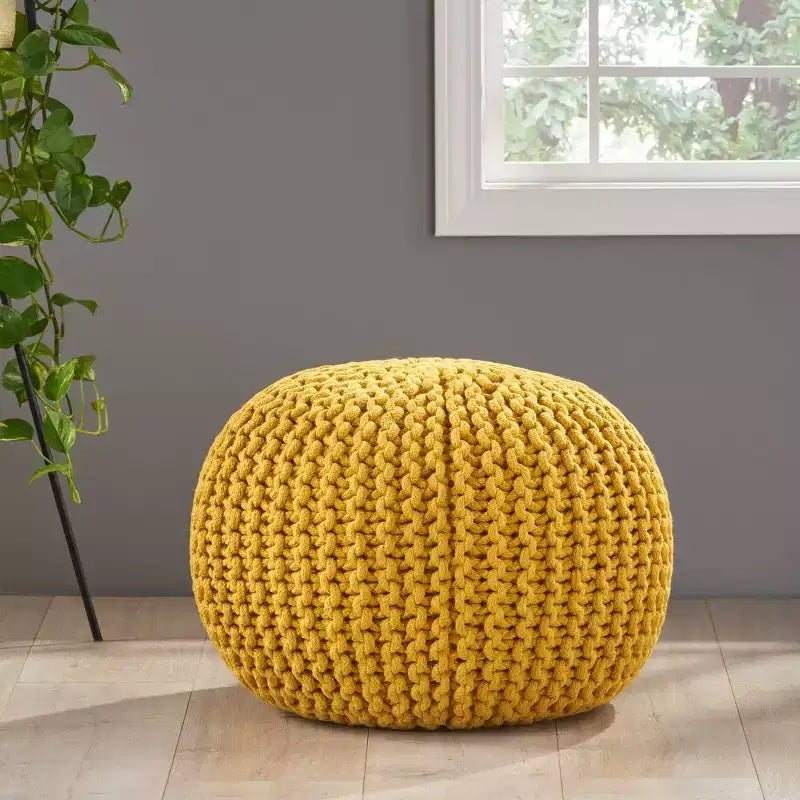 Pouf ovale in cotone lavorato a mano – Giallo/Marrone – 1 posto a sedere