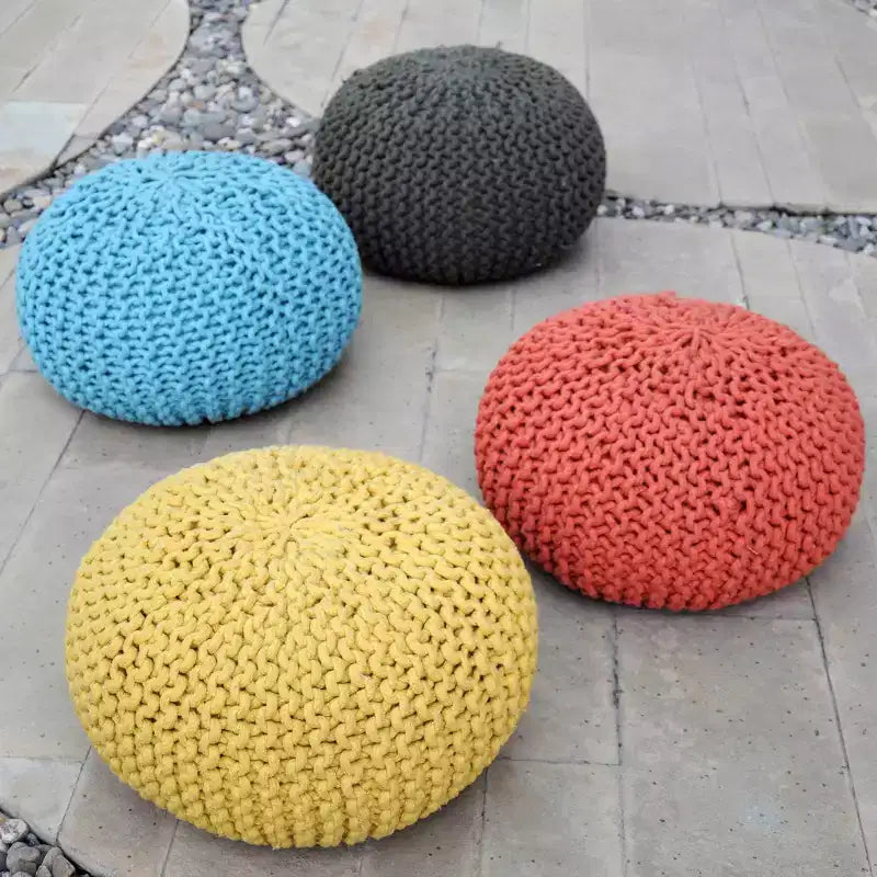 Pouf ovale in cotone lavorato a mano – Giallo/Marrone – 1 posto a sedere