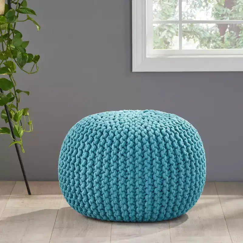 Pouf ovale in cotone lavorato a mano – Giallo/Marrone – 1 posto a sedere