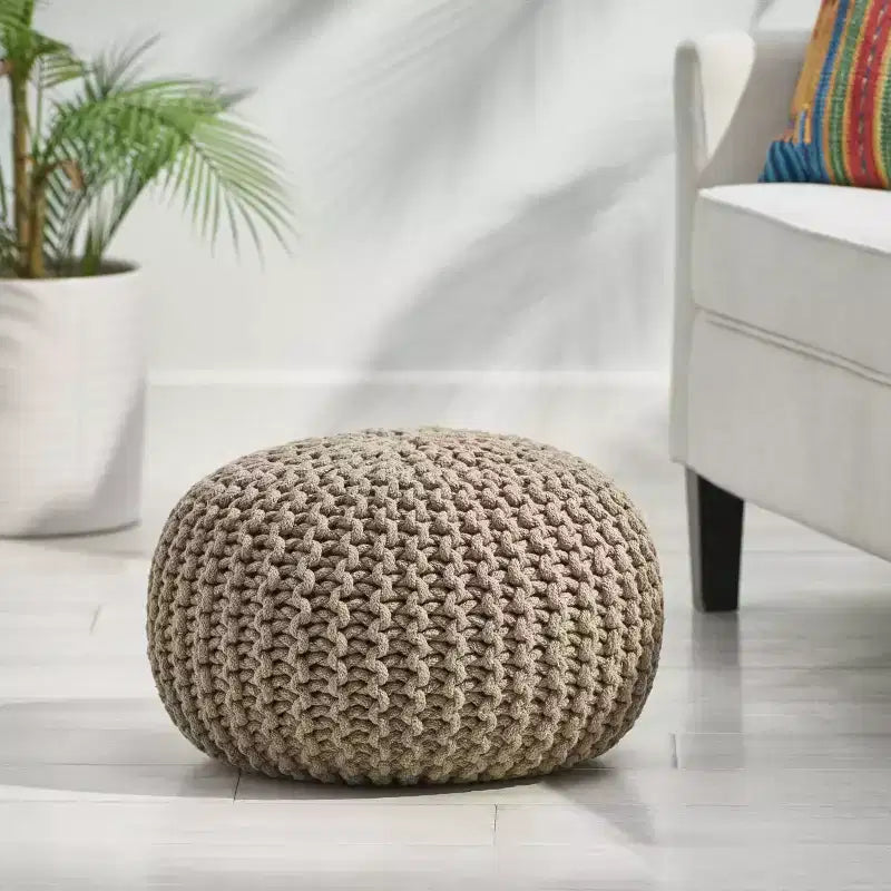 Pouf ovale in cotone lavorato a mano – Giallo/Marrone – 1 posto a sedere