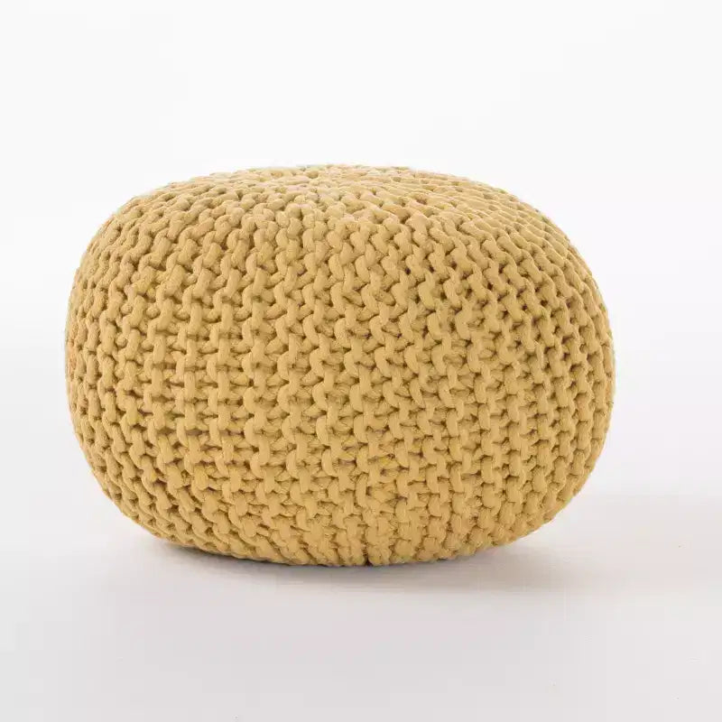 Pouf ovale in cotone lavorato a mano – Giallo/Marrone – 1 posto a sedere
