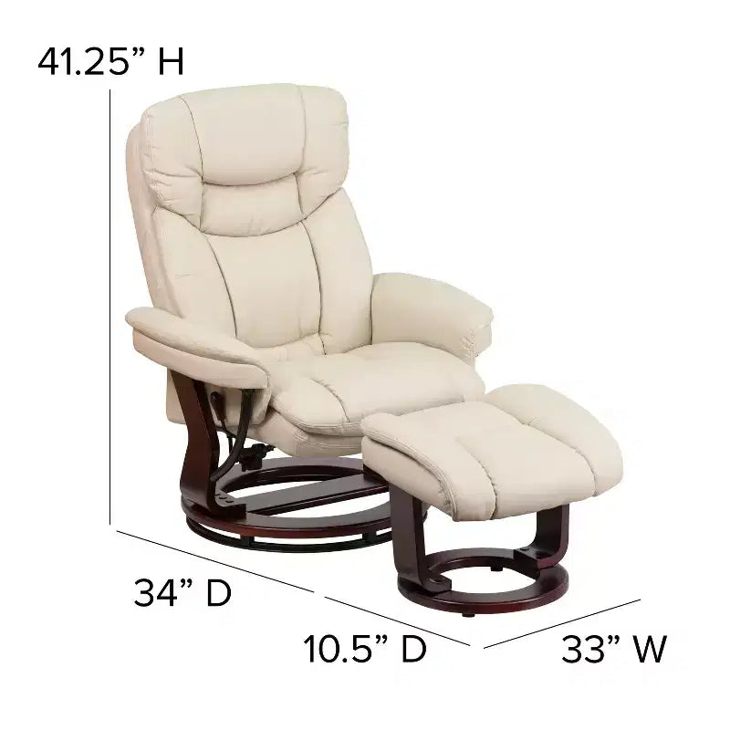 Poltrona Reclinabile Girevole in Similpelle e Poggiapiedi, 1 Posto – Beige / Nero / Marrone Vintage / Grigio / Palomino