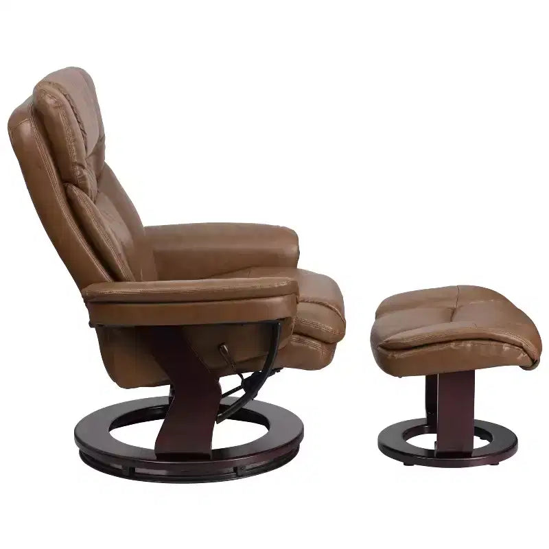 Poltrona Reclinabile Girevole in Similpelle e Poggiapiedi, 1 Posto – Beige / Nero / Marrone Vintage / Grigio / Palomino