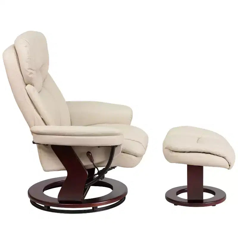 Poltrona Reclinabile Girevole in Similpelle e Poggiapiedi, 1 Posto – Beige / Nero / Marrone Vintage / Grigio / Palomino