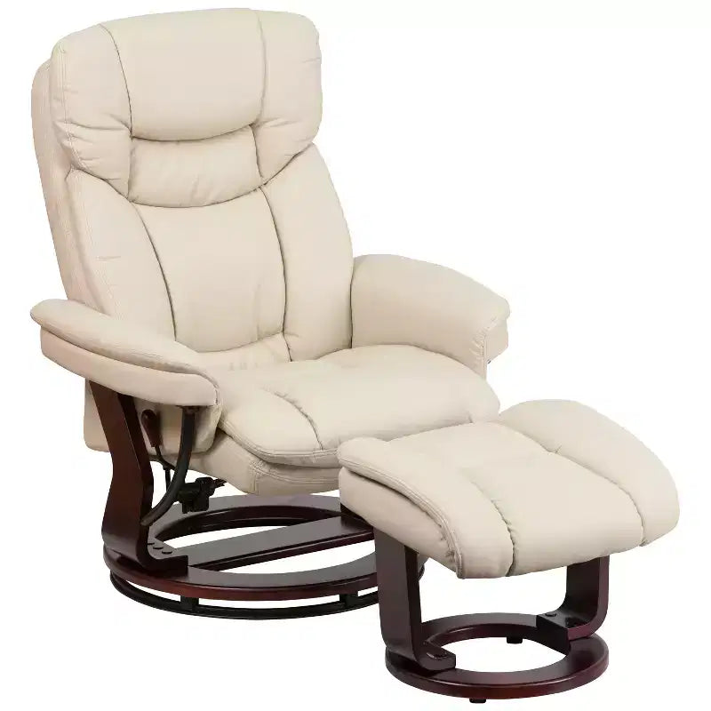 Poltrona Reclinabile Girevole in Similpelle e Poggiapiedi, 1 Posto – Beige / Nero / Marrone Vintage / Grigio / Palomino