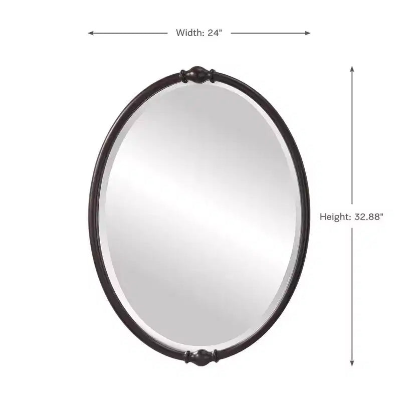 Specchio da parete ovale, singola, finitura bronzo anticato, montaggio verticale