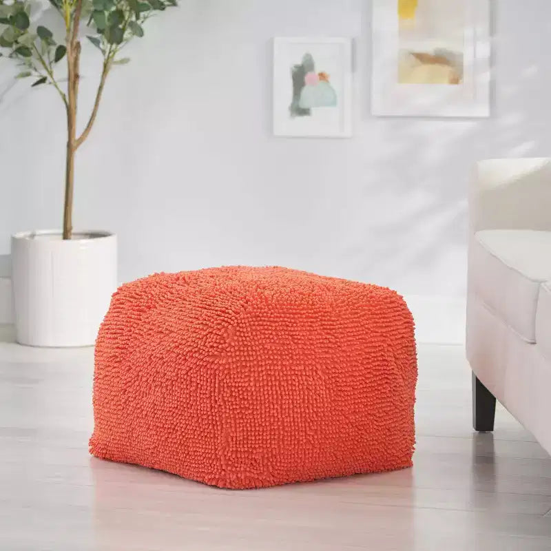 Pouf ottomano quadrato in ciniglia di microfibra – Lavanda / Carbone / Corallo / Giallo, 1 posto a sedere