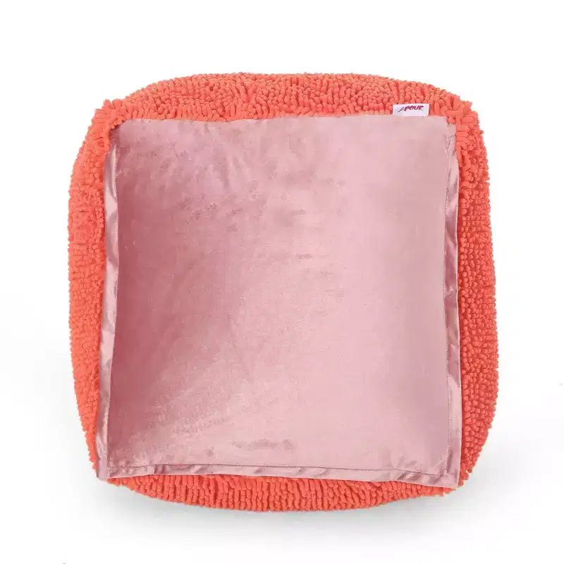 Pouf ottomano quadrato in ciniglia di microfibra – Lavanda / Carbone / Corallo / Giallo, 1 posto a sedere