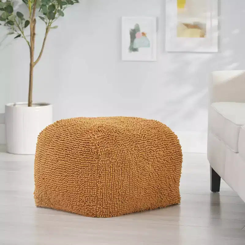 Pouf ottomano quadrato in ciniglia di microfibra – Lavanda / Carbone / Corallo / Giallo, 1 posto a sedere