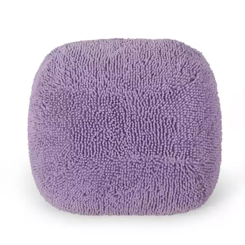 Pouf ottomano quadrato in ciniglia di microfibra – Lavanda / Carbone / Corallo / Giallo, 1 posto a sedere