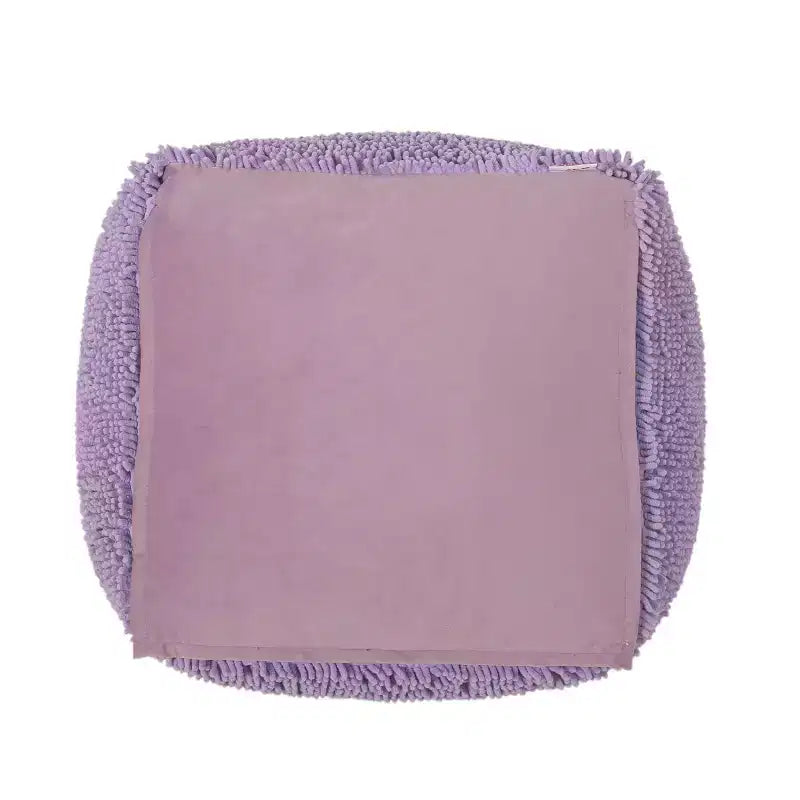 Pouf ottomano quadrato in ciniglia di microfibra – Lavanda / Carbone / Corallo / Giallo, 1 posto a sedere