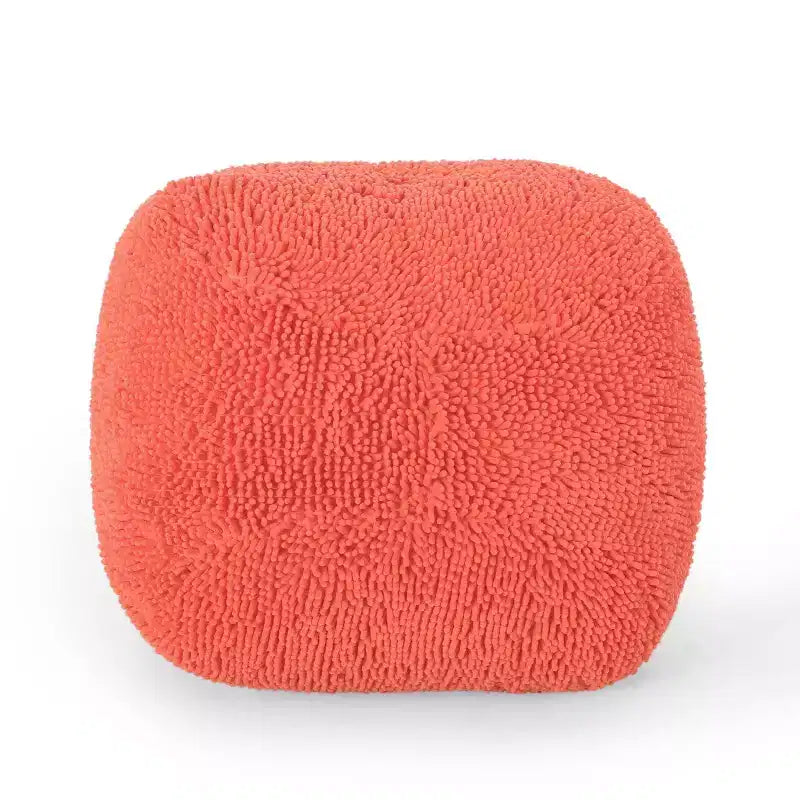 Pouf ottomano quadrato in ciniglia di microfibra – Lavanda / Carbone / Corallo / Giallo, 1 posto a sedere