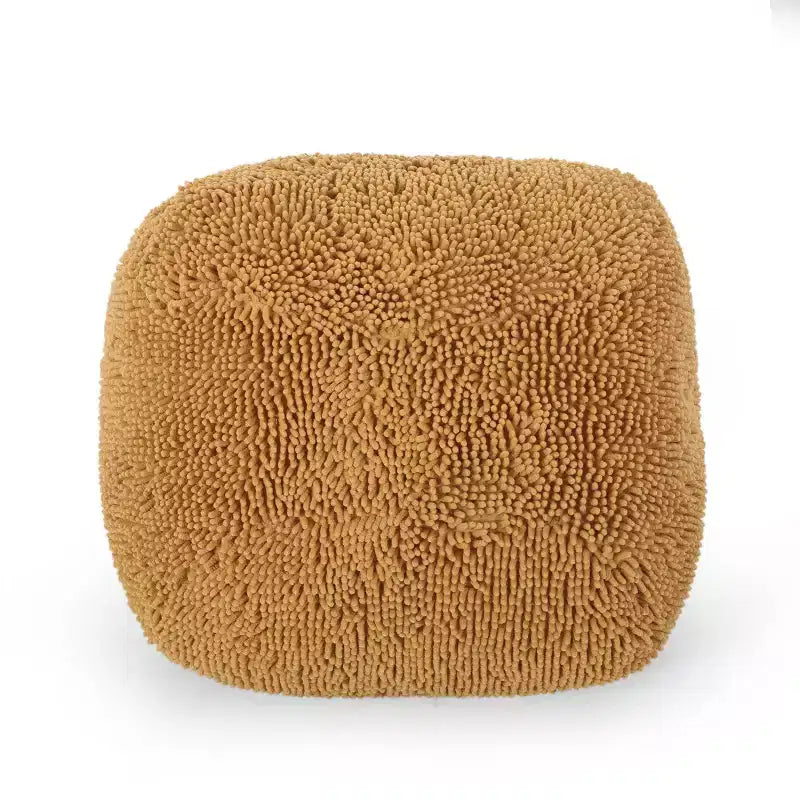 Pouf ottomano quadrato in ciniglia di microfibra – Lavanda / Carbone / Corallo / Giallo, 1 posto a sedere