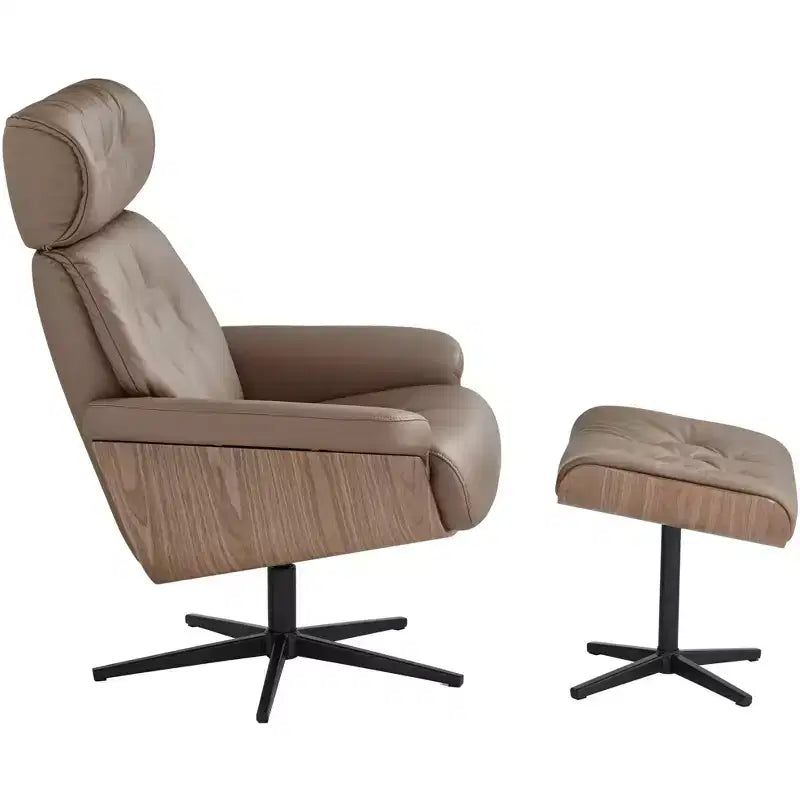 Poltrona reclinabile girevole in similpelle color cacao con poggiapiedi – 1 posto