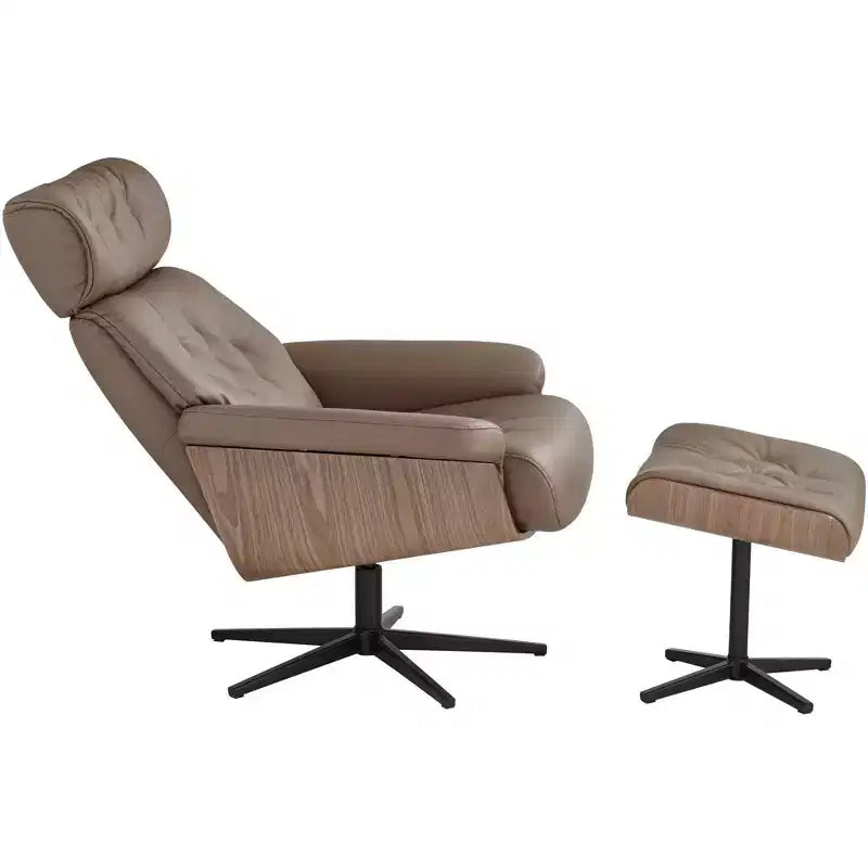 Poltrona reclinabile girevole in similpelle color cacao con poggiapiedi – 1 posto