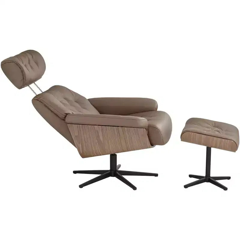 Poltrona reclinabile girevole in similpelle color cacao con poggiapiedi – 1 posto