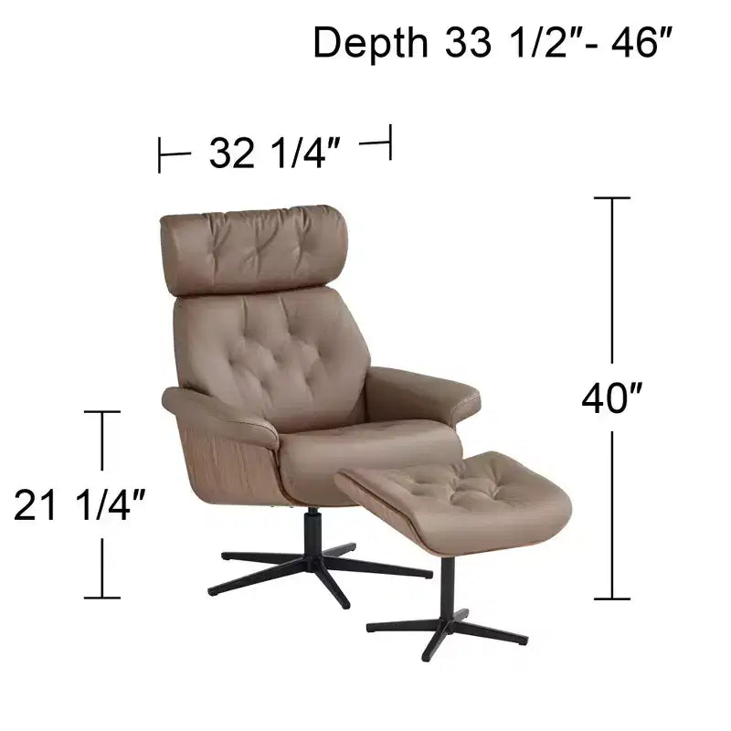 Poltrona reclinabile girevole in similpelle color cacao con poggiapiedi – 1 posto