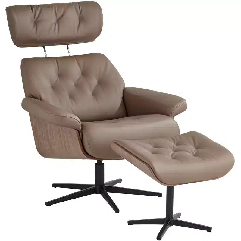 Poltrona reclinabile girevole in similpelle color cacao con poggiapiedi – 1 posto