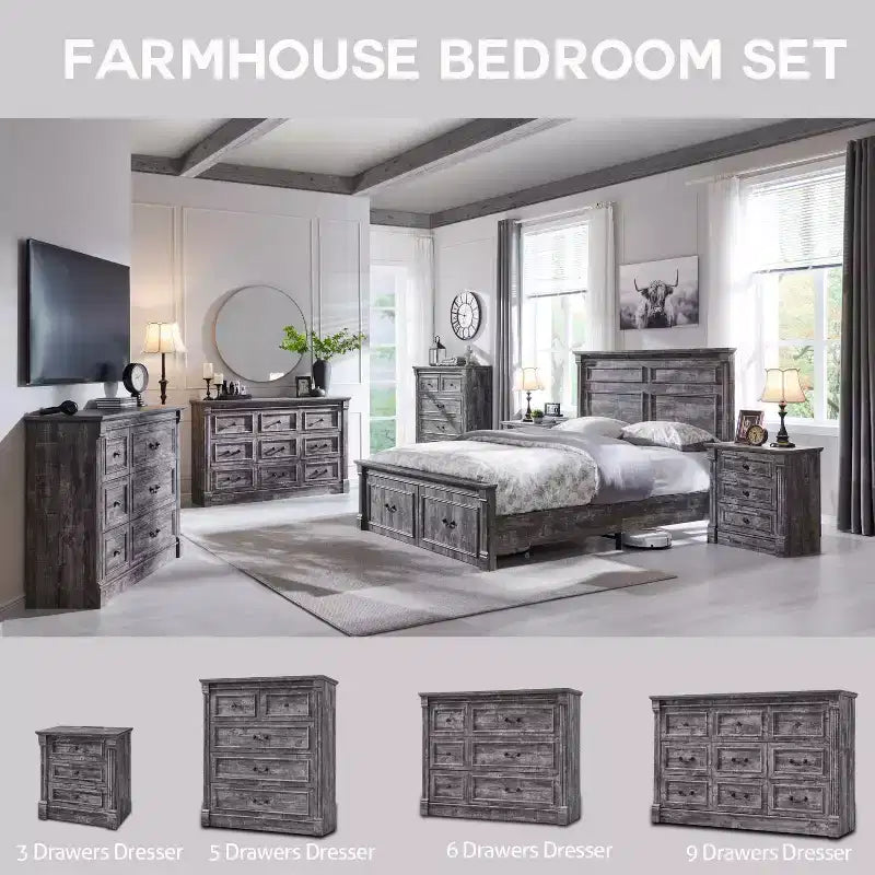 Cassettiera a 6 cassetti in stile rustico – Marrone chiaro / Grigio chiaro / Bianco, Stile colonna romana, Per 1 persona
