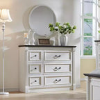 Cassettiera a 6 cassetti in stile rustico – Marrone chiaro / Grigio chiaro / Bianco, Stile colonna romana, Per 1 persona
