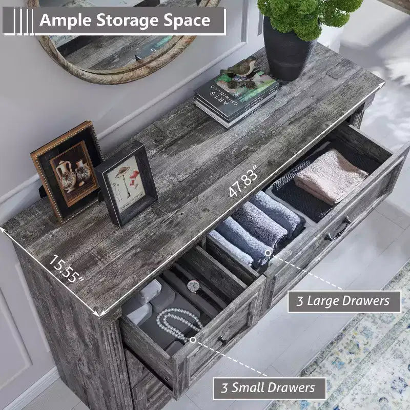 Cassettiera a 6 cassetti in stile rustico – Marrone chiaro / Grigio chiaro / Bianco, Stile colonna romana, Per 1 persona